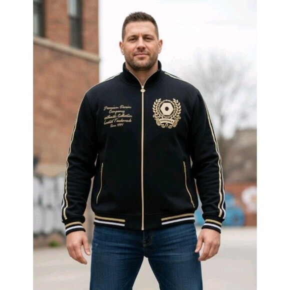 Vintage Y2K Southpole Track Jacket Mens XL Black Gold Zip Up Hip Hop StreetWear - Picture 1 of 16